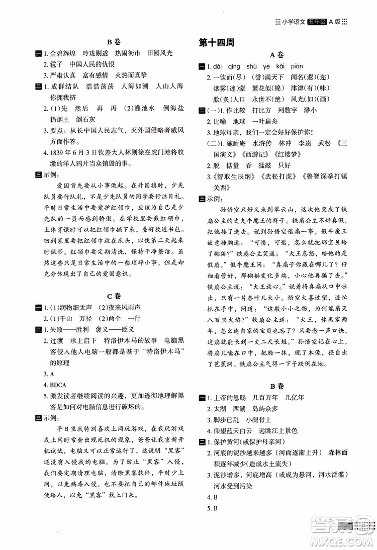 2018年木頭馬閱讀小卷小學語文5年級A版參考答案