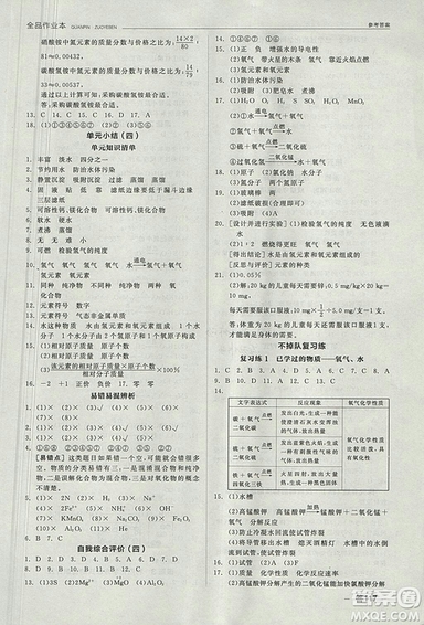 人教版2018年全品作業(yè)本九年級(jí)化學(xué)上冊(cè)參考答案