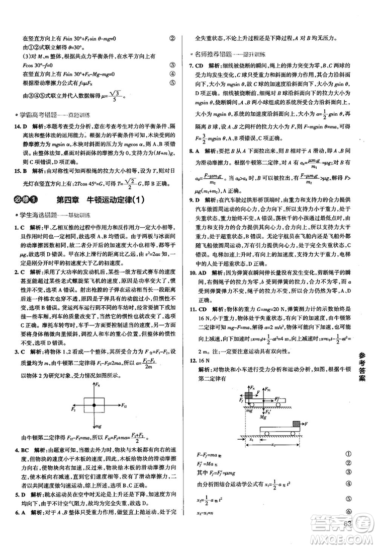 2019學霸錯題筆記高中物理參考答案