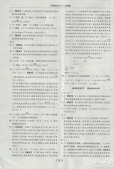 亮點(diǎn)給力2018提優(yōu)課時(shí)作業(yè)本化學(xué)九年級(jí)上冊(cè)全國(guó)版人教版參考答案