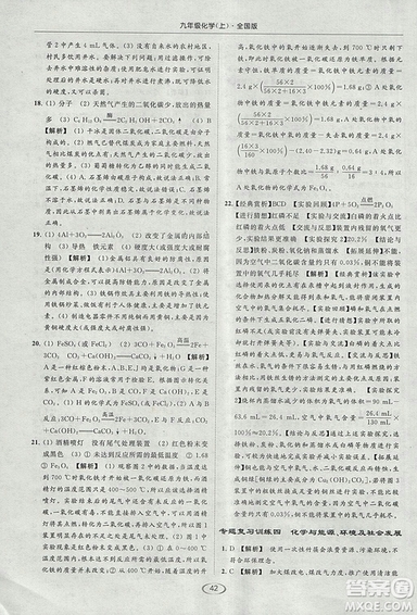 亮點(diǎn)給力2018提優(yōu)課時(shí)作業(yè)本化學(xué)九年級(jí)上冊(cè)全國(guó)版人教版參考答案