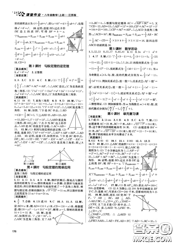 金三練2018課堂作業(yè)實驗提高訓(xùn)練八年級數(shù)學(xué)上江蘇版答案