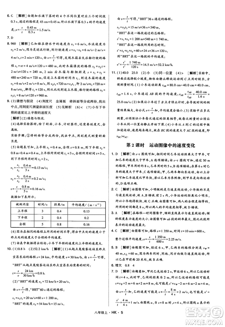 2019新版經(jīng)綸學(xué)典學(xué)霸題中題物理八年級上冊滬科版HK參考答案