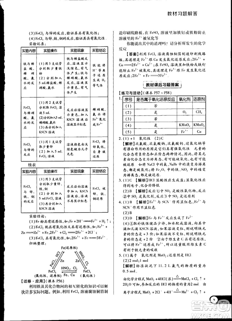 2019教材完全解讀魯科版高中化學必修1參考答案
