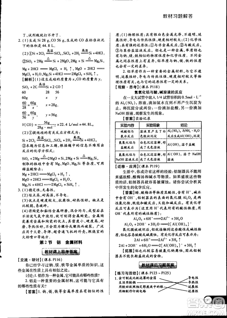 2019教材完全解讀魯科版高中化學必修1參考答案