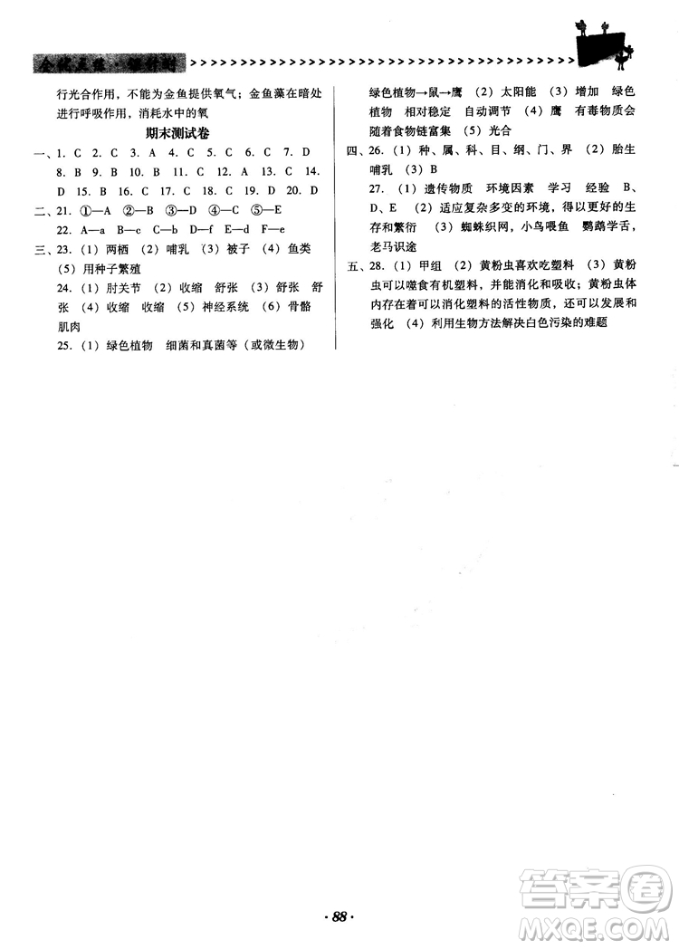 2018蘇教版全優(yōu)點(diǎn)練課計(jì)劃八年級(jí)生物上冊參考答案