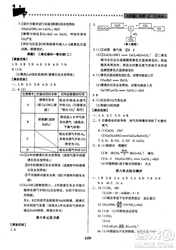 2018人教版全優(yōu)點(diǎn)練課計(jì)劃九年級化學(xué)上冊人教版參考答案