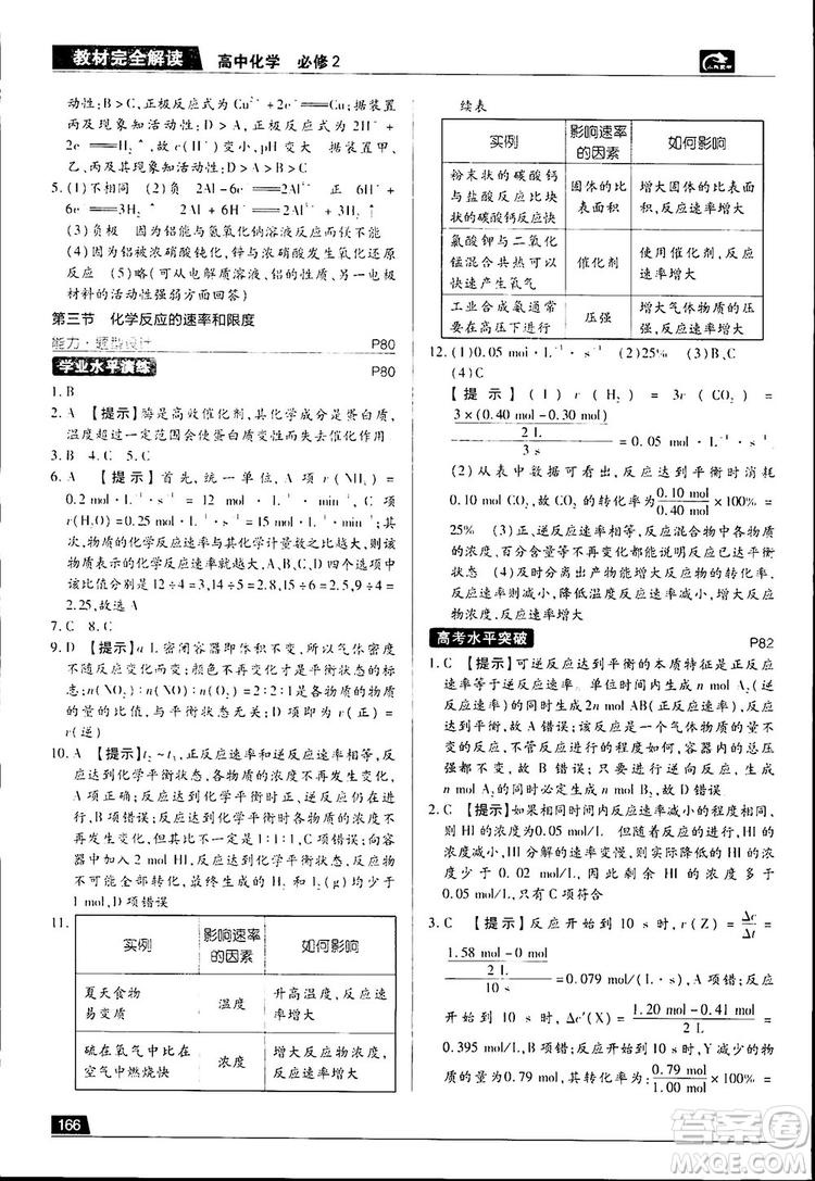 2019新版教材完全解讀人教版高中化學必修2參考答案