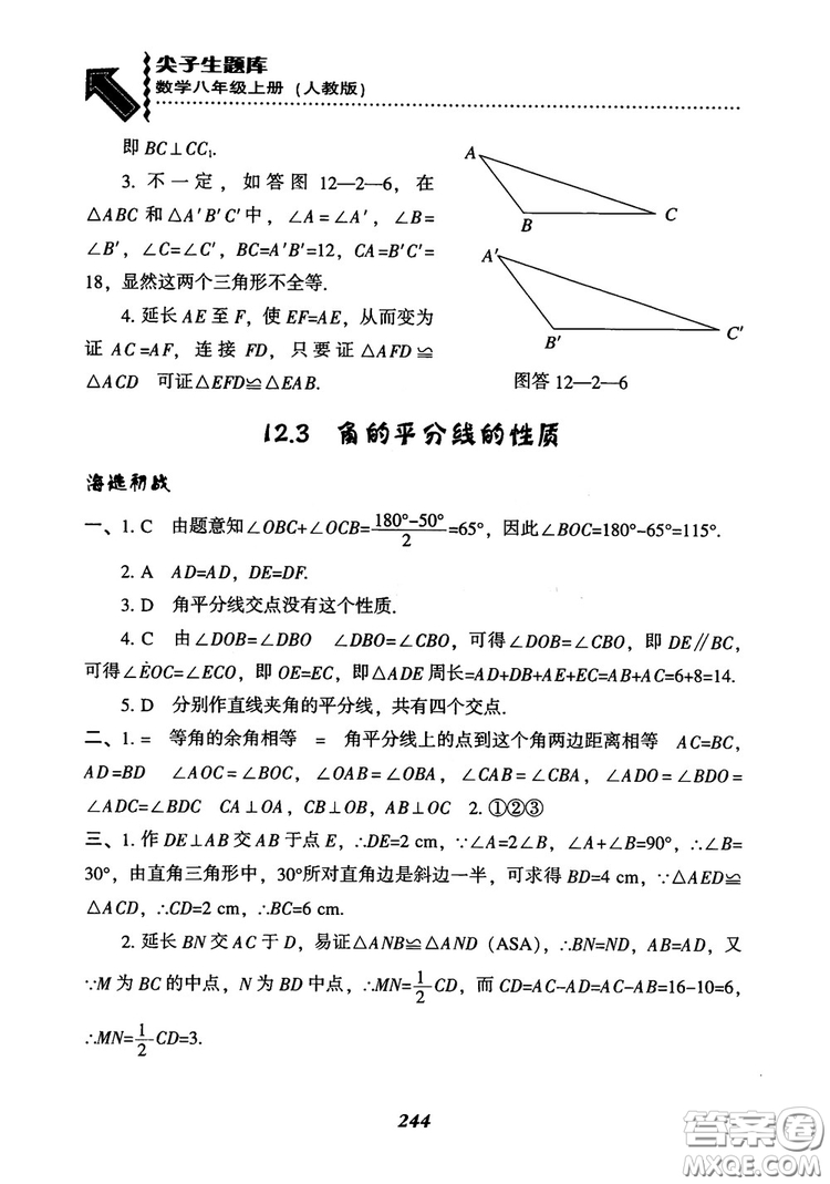 2019版尖子生題庫八年級數(shù)學上冊RJ人教版參考答案