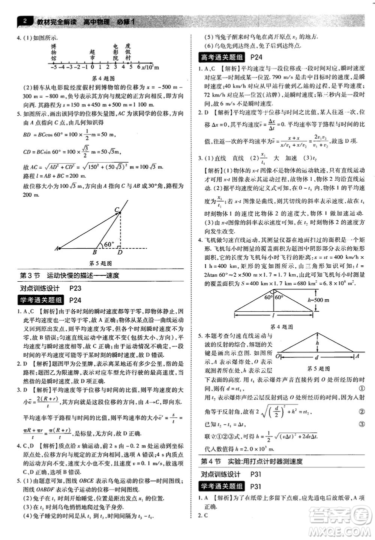 人教版2019最新教材完全解讀高中物理必修1參考答案