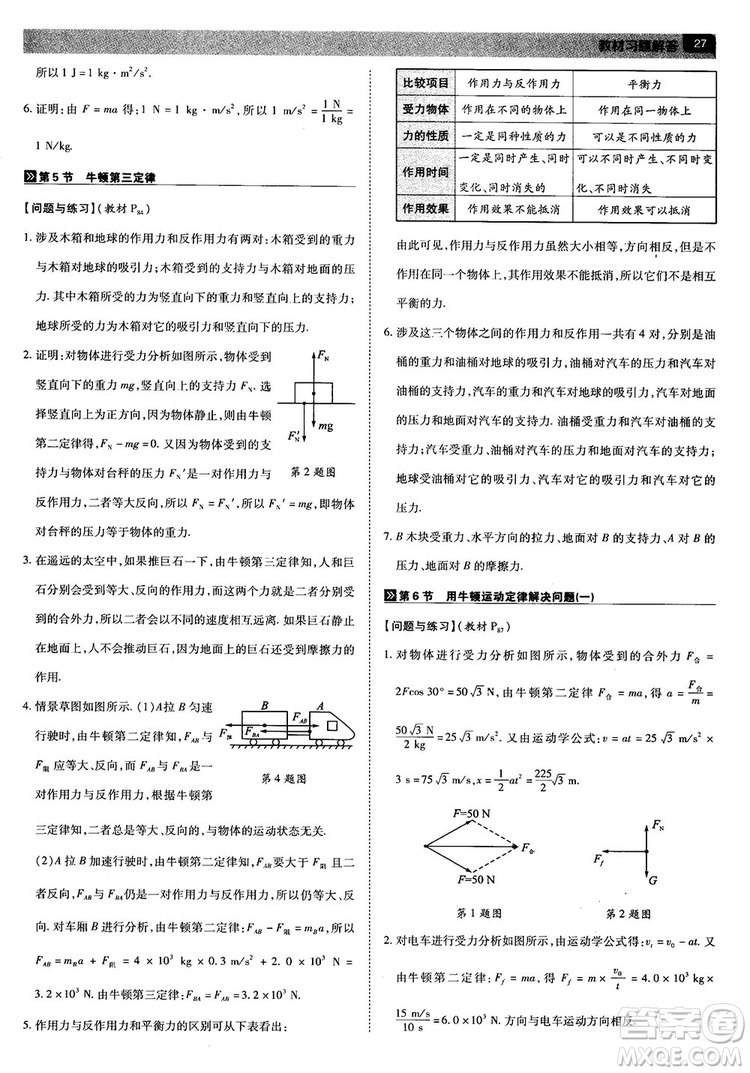 人教版2019最新教材完全解讀高中物理必修1參考答案