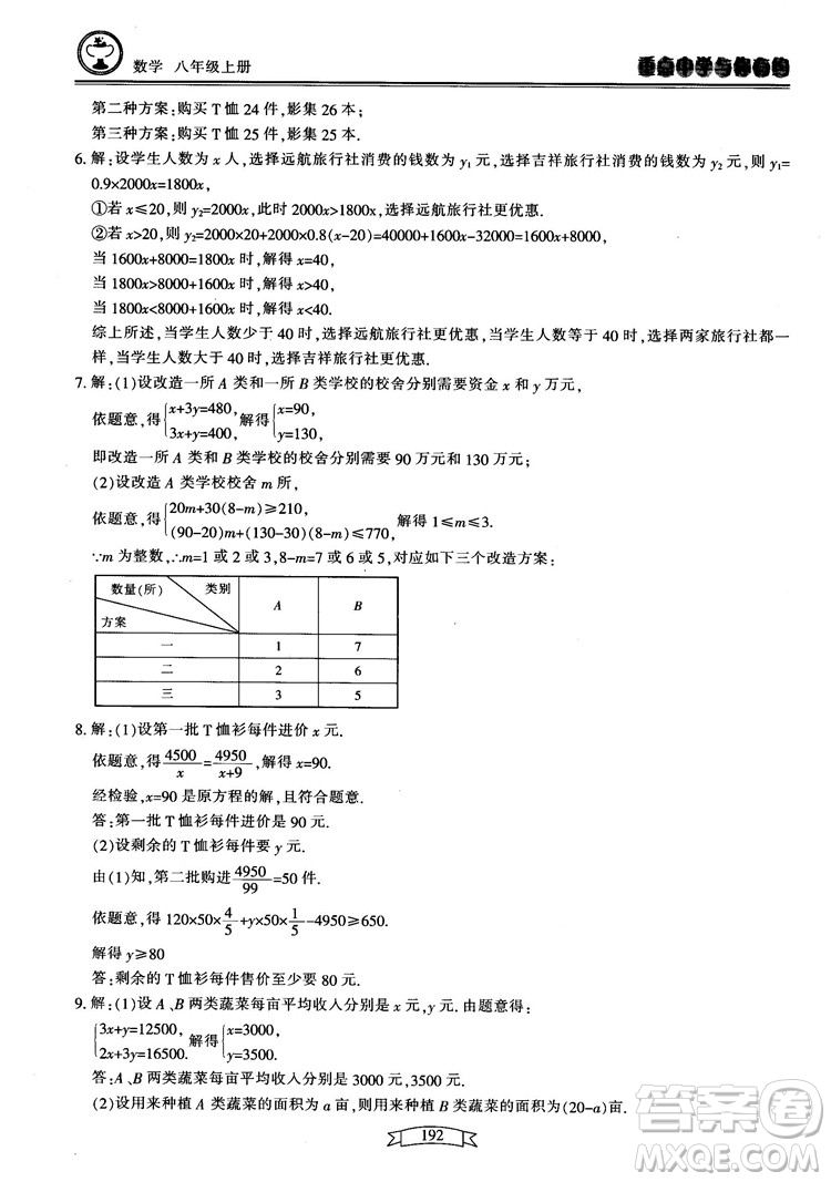 2018最新版重點(diǎn)中學(xué)與你有約數(shù)學(xué)八年級(jí)上冊(cè)浙教版參考答案
