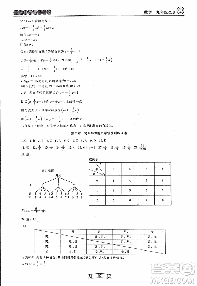 2018新版重點中學與你有約數(shù)學九年級全一冊浙教ZJ版答案