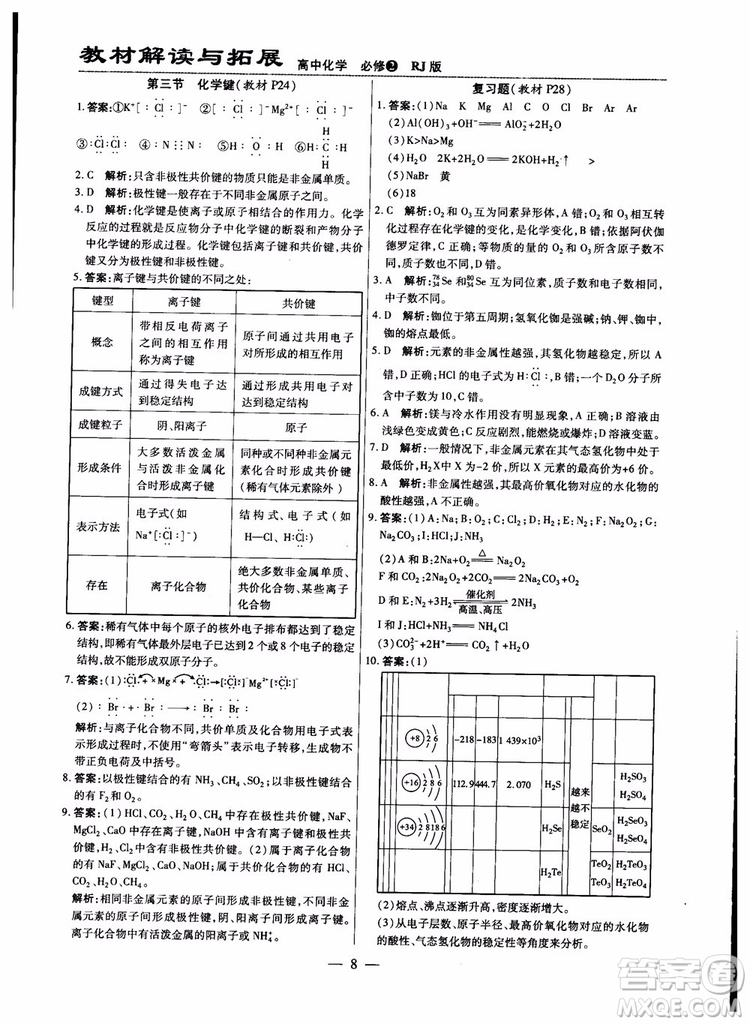 2019版教材解讀與拓展化學必修2人教版參考答案