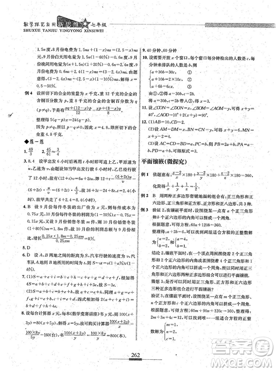 湖北人民出版社2018探究應(yīng)用新思維七年級(jí)數(shù)學(xué)參考答案