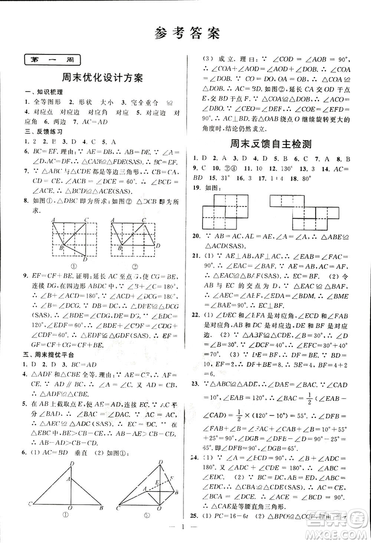 2019亮點(diǎn)給力周末優(yōu)化設(shè)計(jì)大試卷數(shù)學(xué)八年級上冊江蘇版答案
