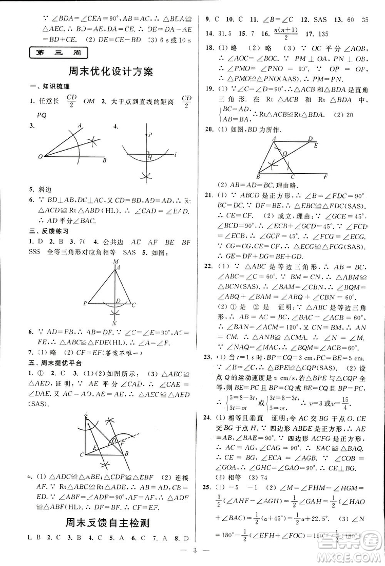 2019亮點(diǎn)給力周末優(yōu)化設(shè)計(jì)大試卷數(shù)學(xué)八年級上冊江蘇版答案