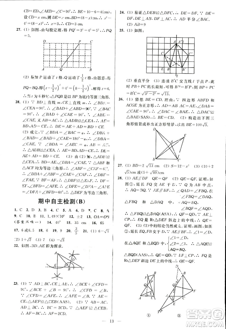 2019亮點(diǎn)給力周末優(yōu)化設(shè)計(jì)大試卷數(shù)學(xué)八年級上冊江蘇版答案