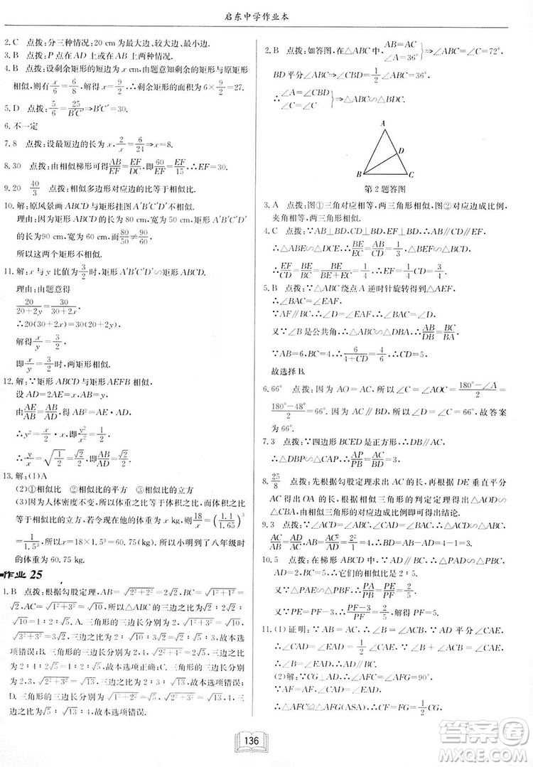 啟東中學作業(yè)本九年級上冊數學北師大版參考答案