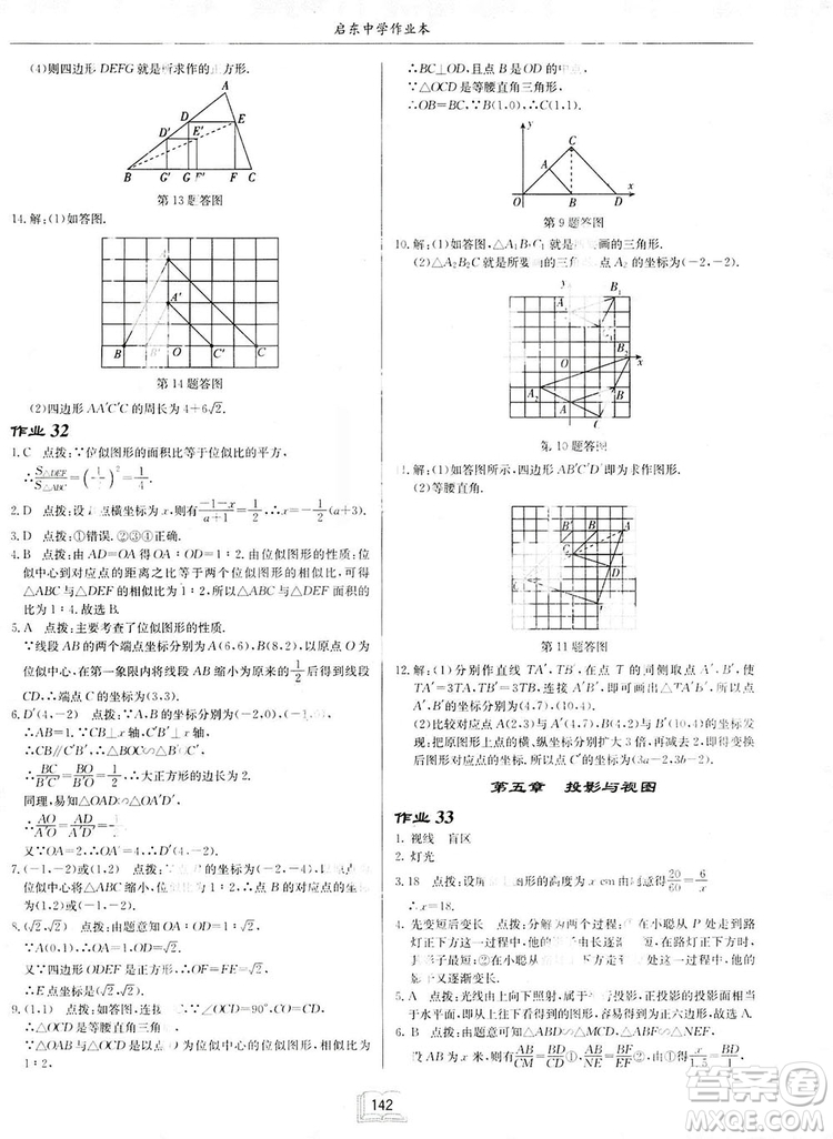 啟東中學作業(yè)本九年級上冊數學北師大版參考答案