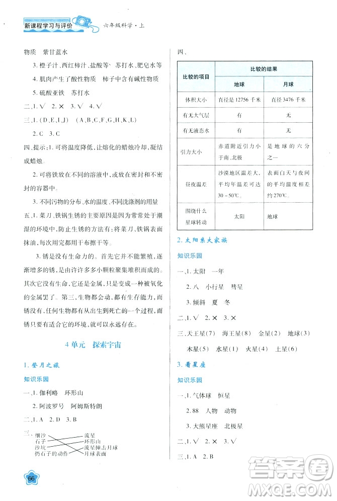 2018六年級科學(xué)新課程學(xué)習(xí)與評價上冊B版蘇教版答案