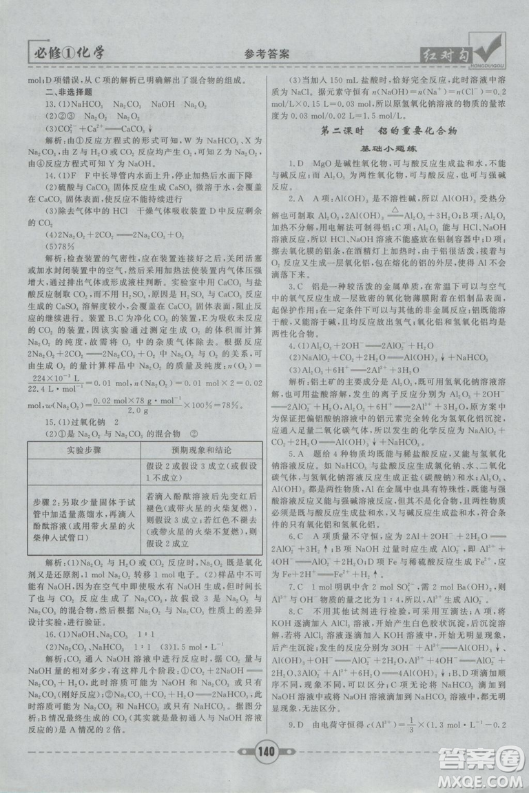 最新2019紅對勾課課通大考卷人教版高中化學(xué)必修1參考答案