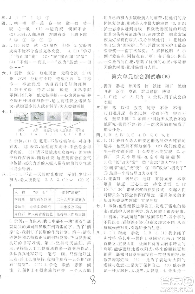 2018亮點(diǎn)給力大試卷五年級(jí)上語(yǔ)文蘇教版答案