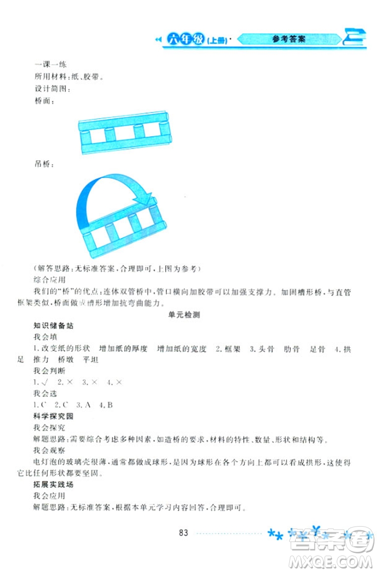 2018教科版資源與評價(jià)六年級上冊科學(xué)參考答案