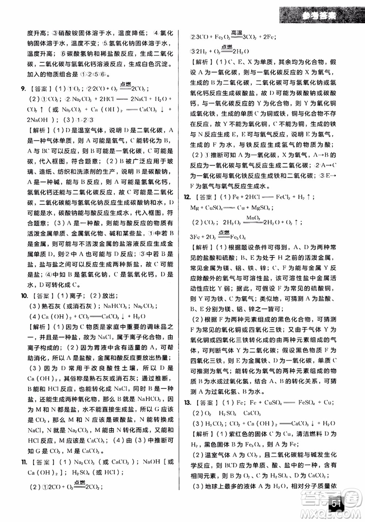 2018年學而思秘籍初中化學推斷計算專項突破練習冊參考答案