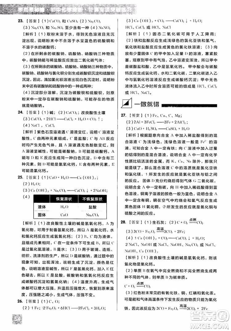 2018年學而思秘籍初中化學推斷計算專項突破練習冊參考答案
