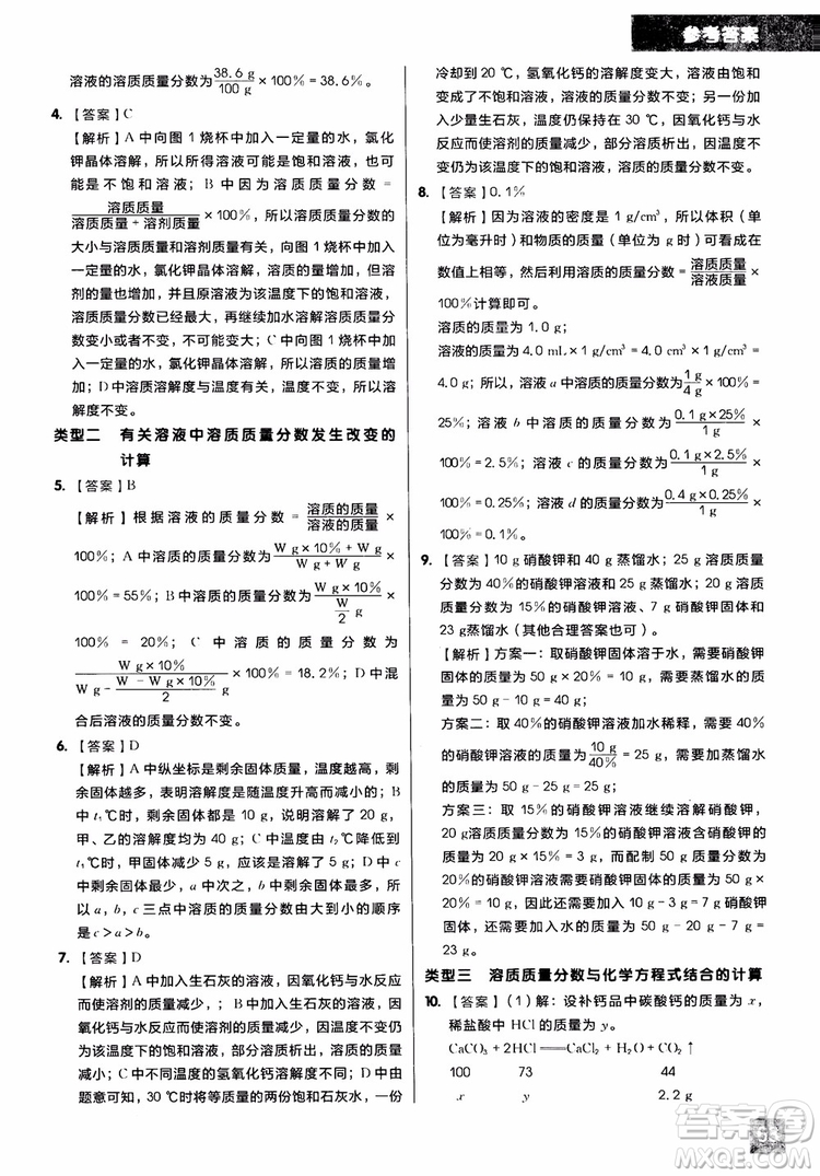 2018年學而思秘籍初中化學推斷計算專項突破練習冊參考答案