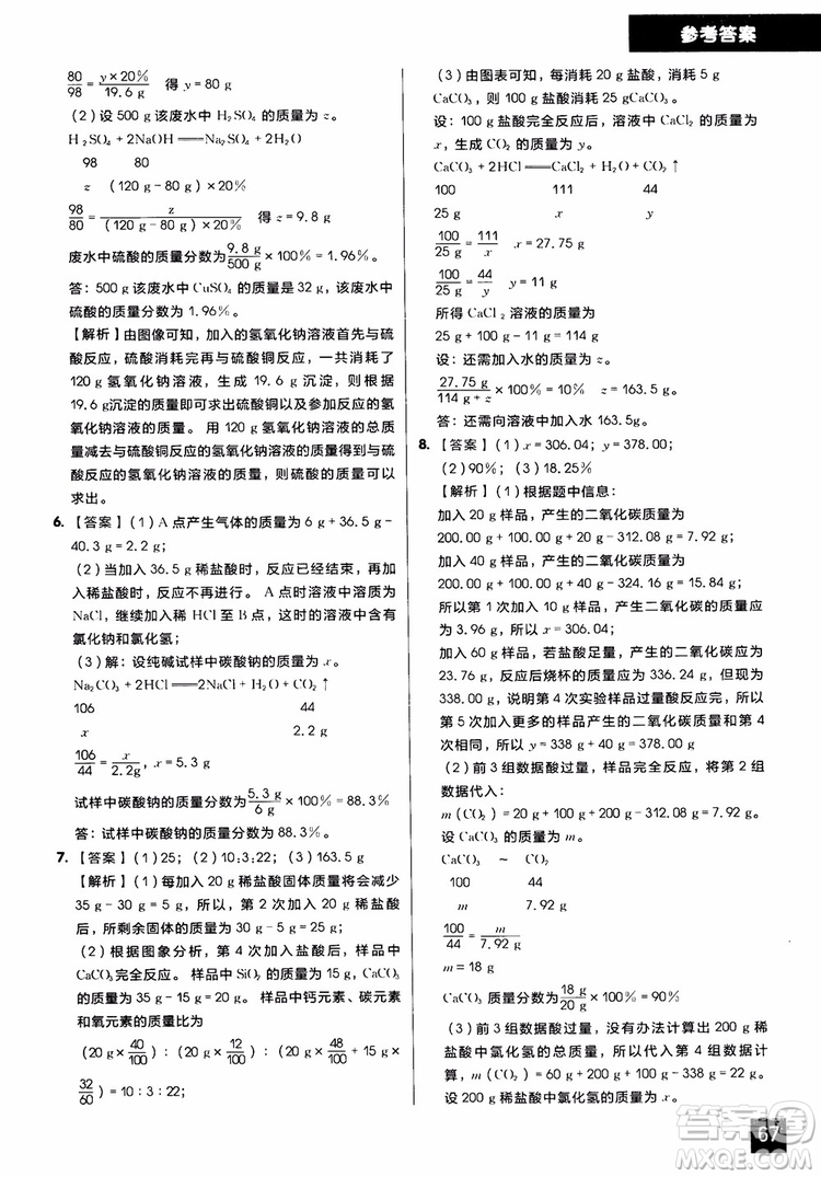 2018年學而思秘籍初中化學推斷計算專項突破練習冊參考答案
