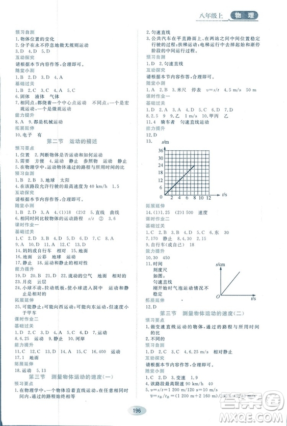 2018資源與評(píng)價(jià)物理八年級(jí)上冊(cè)教科版參考答案