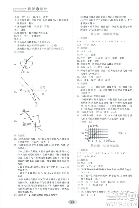 2018資源與評(píng)價(jià)物理八年級(jí)上冊(cè)教科版參考答案