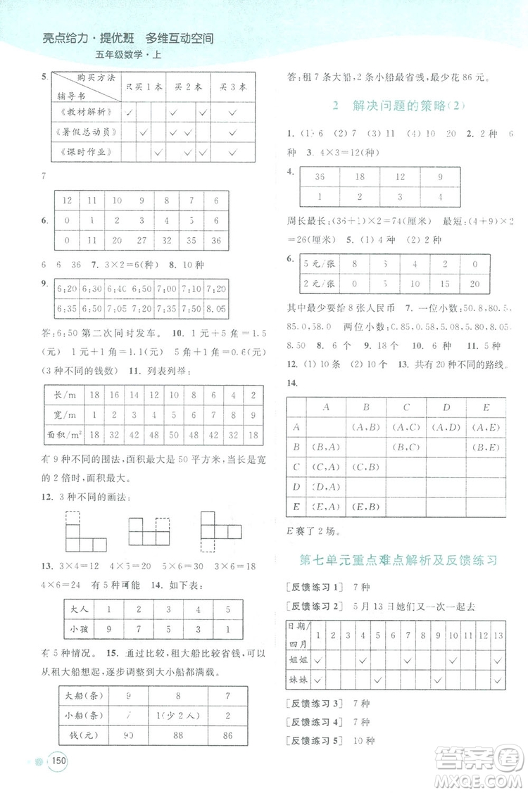 亮點(diǎn)給力提優(yōu)班2018多維互動空間五年級數(shù)學(xué)上冊江蘇版答案