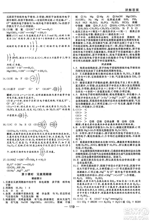 蘇教版2018高中化學(xué)45分鐘課時作業(yè)與單元測試必修2參考答案
