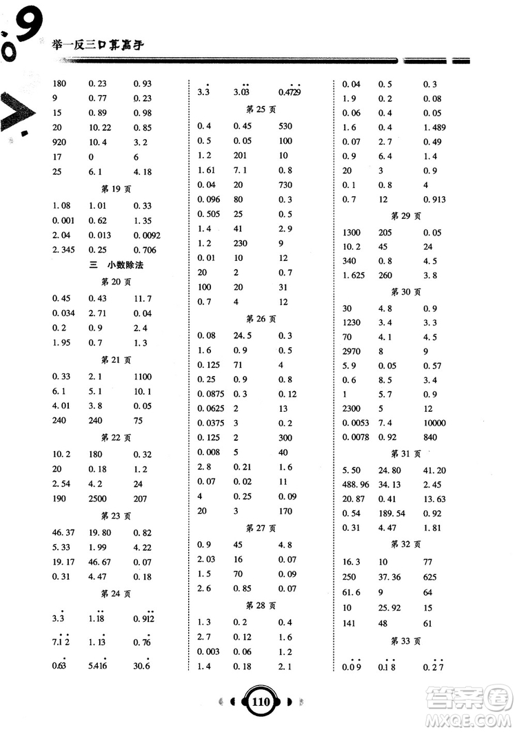 2018秋新版舉一反三口算高手?jǐn)?shù)學(xué)五年級(jí)上冊(cè)RJ人教版參考答案