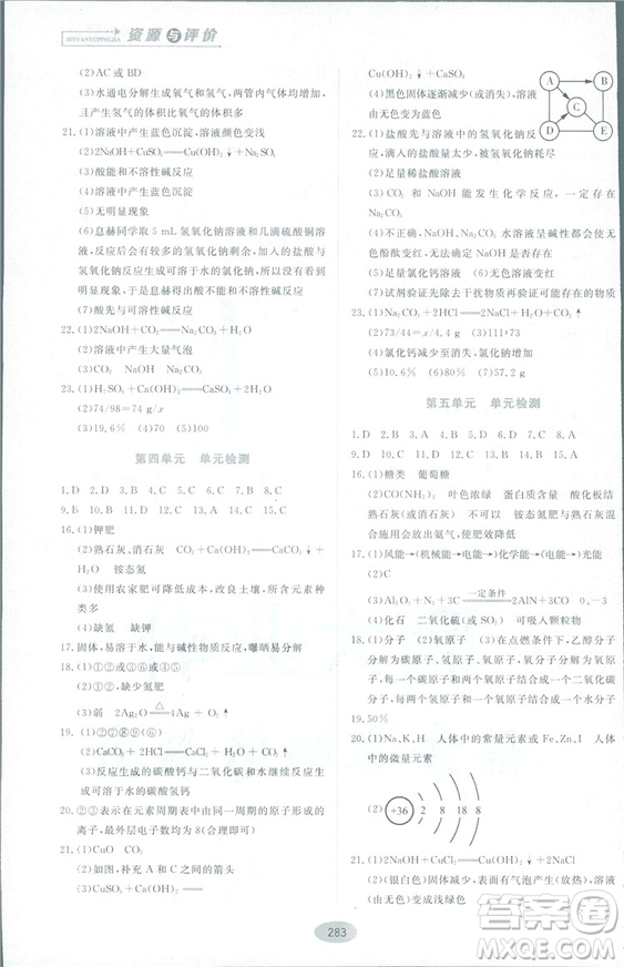 2018資源與評(píng)價(jià)九年級(jí)化學(xué)全一冊(cè)人教版參考答案