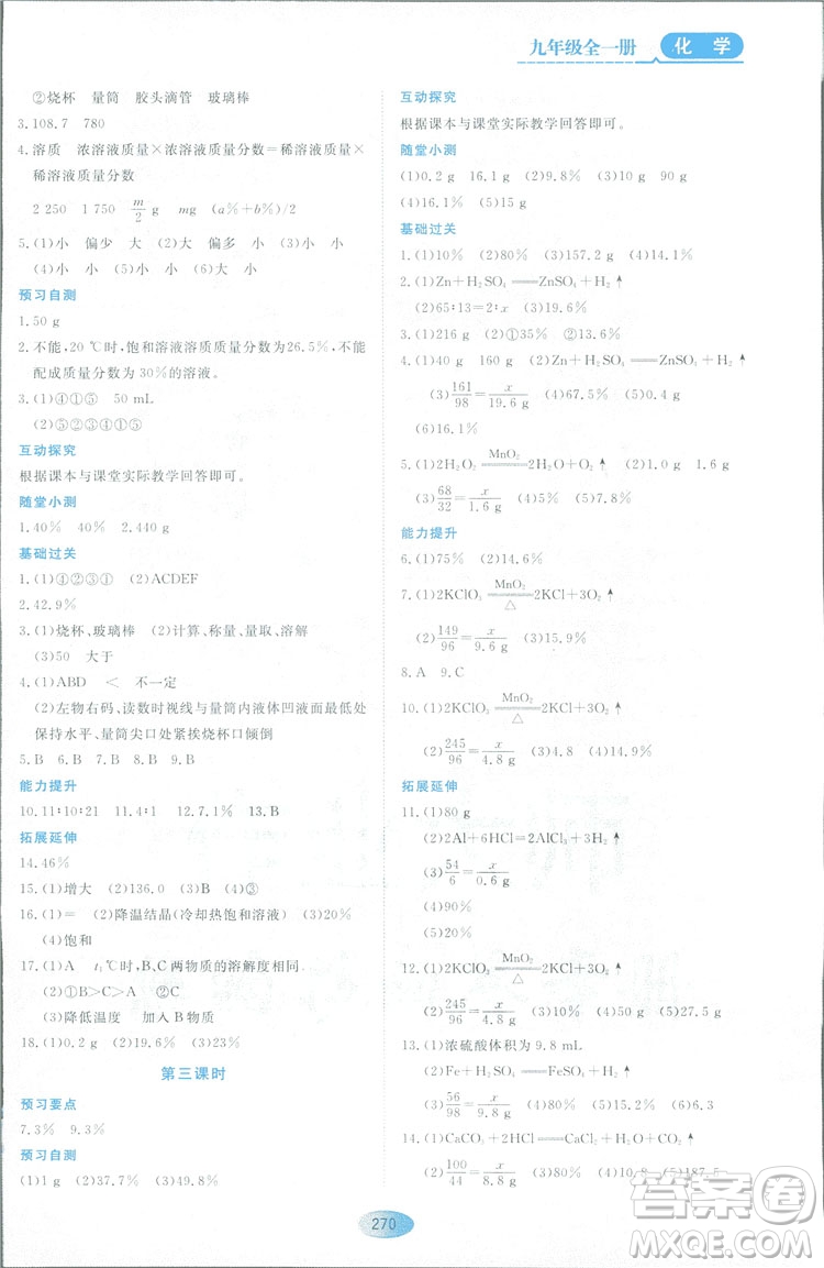 2018資源與評(píng)價(jià)九年級(jí)化學(xué)全一冊(cè)人教版參考答案