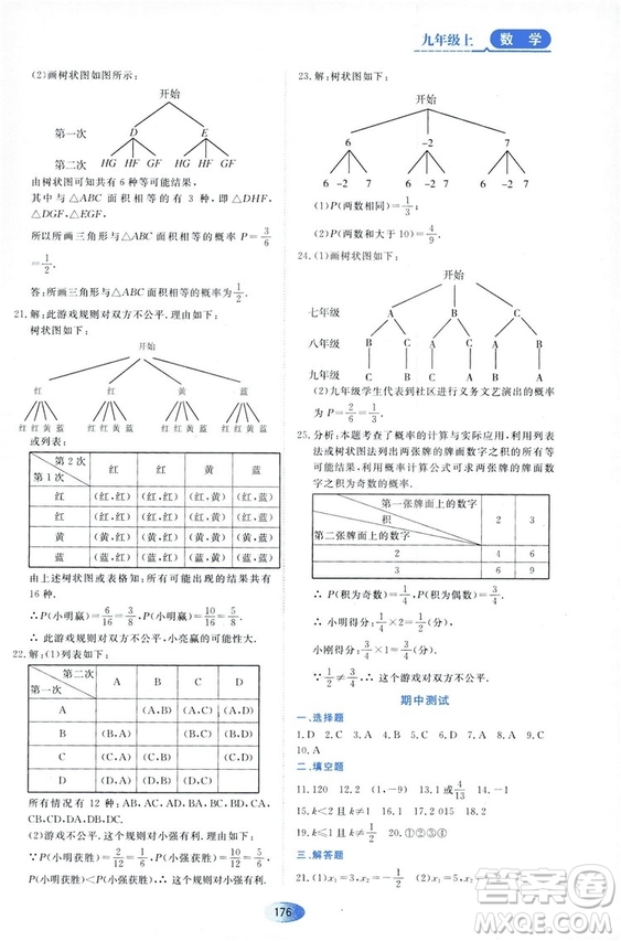 2018資源與評價數(shù)學九年級上冊人教版參考答案