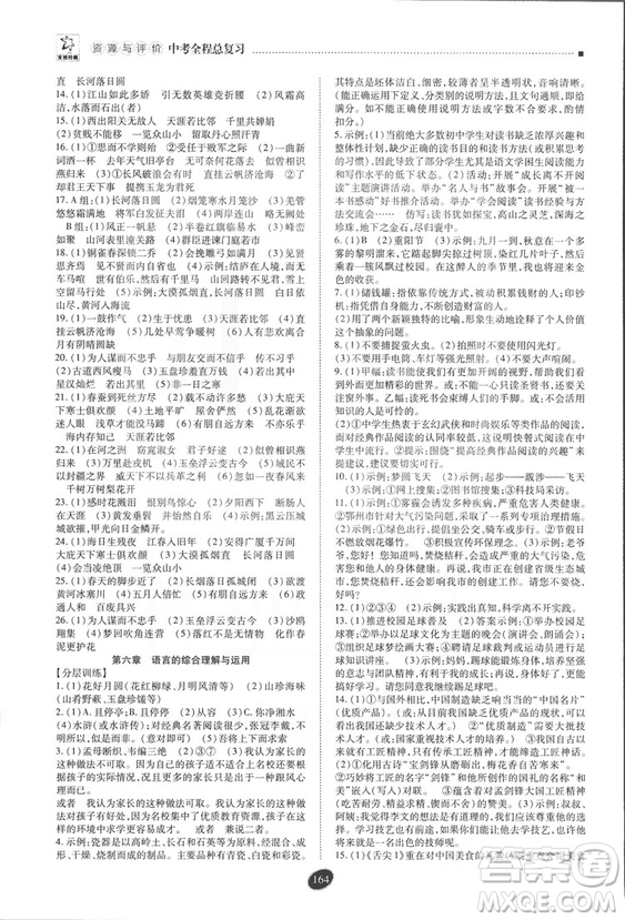 2018年資源與評(píng)價(jià)中考全程總復(fù)習(xí)語(yǔ)文D版參考答案