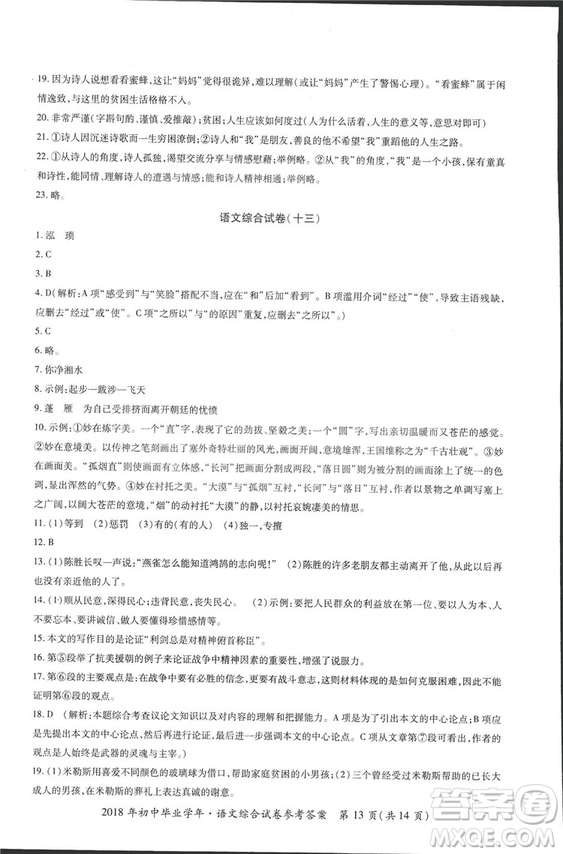 2018年資源與評(píng)價(jià)中考全程總復(fù)習(xí)語(yǔ)文D版參考答案