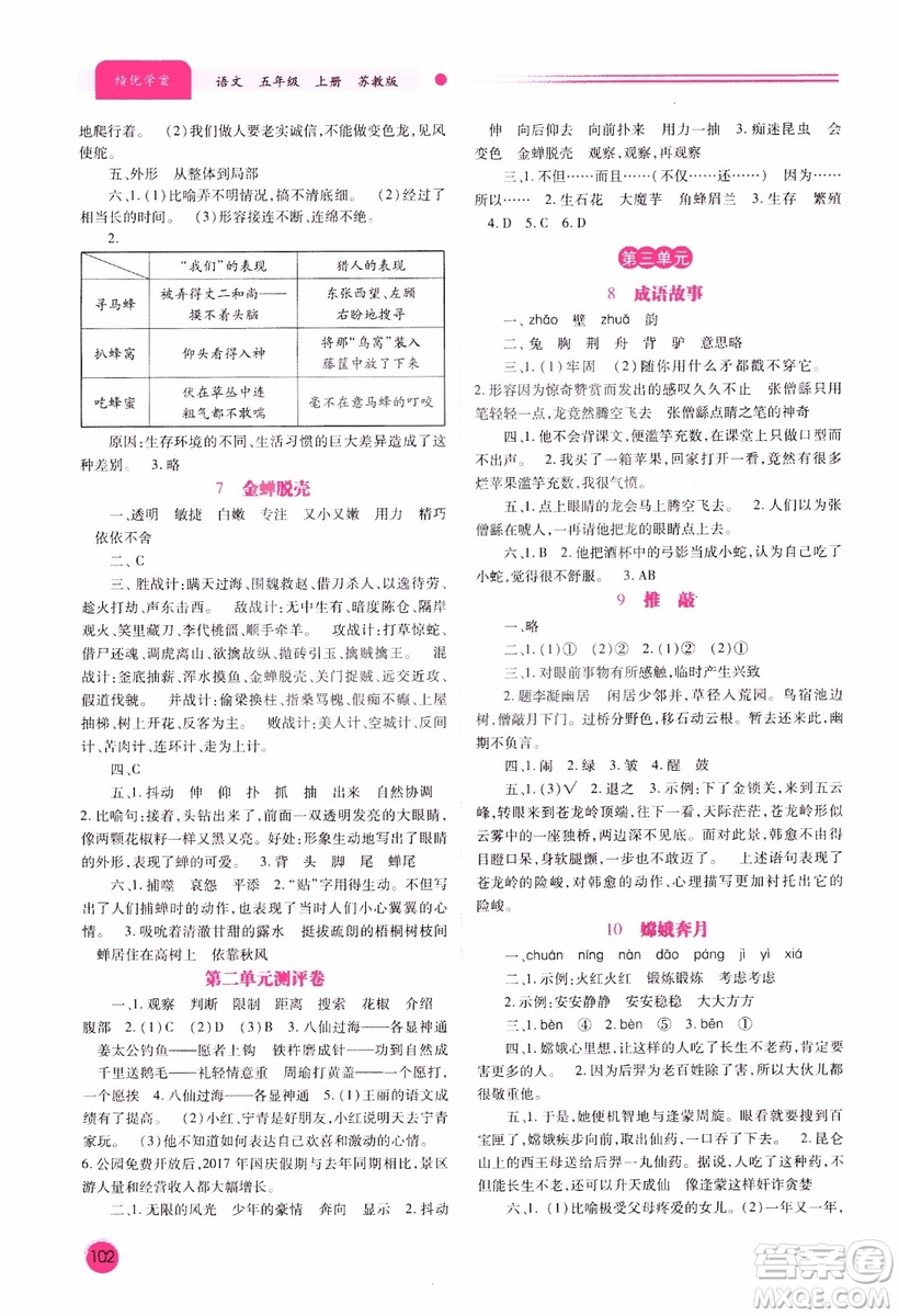 績(jī)優(yōu)學(xué)案2018年蘇教版五年級(jí)上冊(cè)語(yǔ)文參考答案