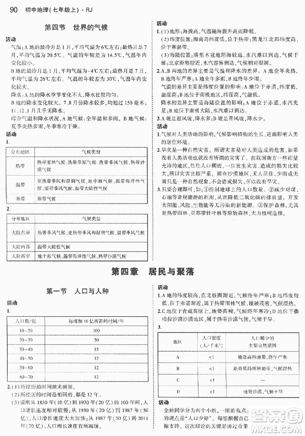 2018人教版七年級(jí)地理上冊(cè)義務(wù)教育教科書(shū)答案