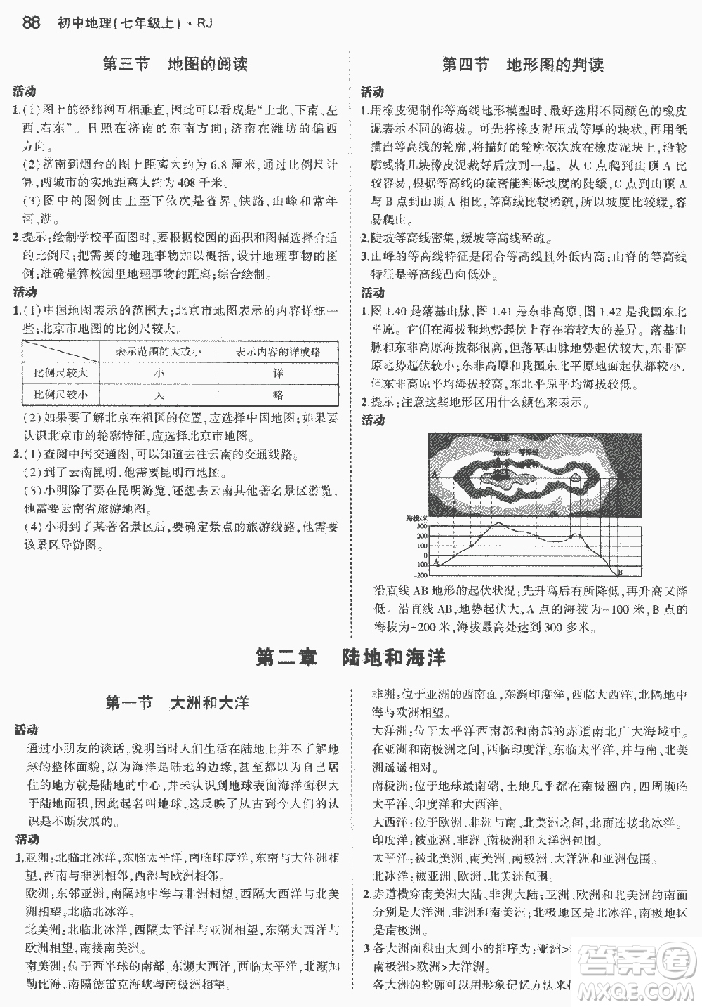 2018人教版七年級(jí)地理上冊(cè)義務(wù)教育教科書(shū)答案