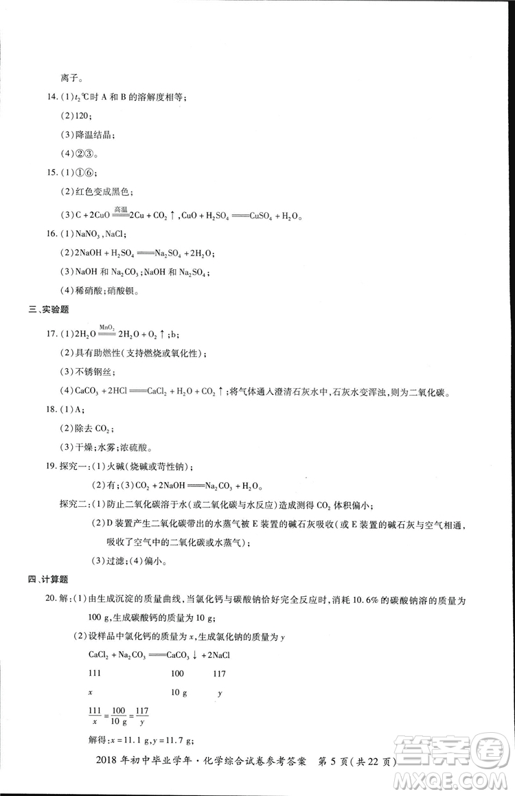 2018年資源與評價中考全程總復(fù)習化學D版參考答案