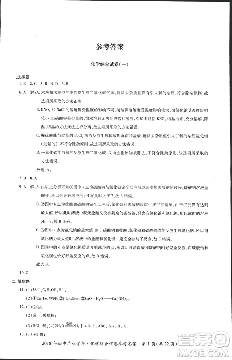 2018年資源與評價中考全程總復(fù)習化學D版參考答案