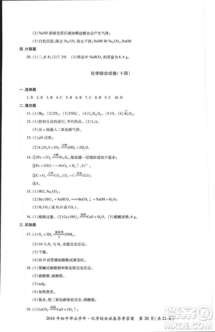 2018年資源與評價中考全程總復(fù)習化學D版參考答案