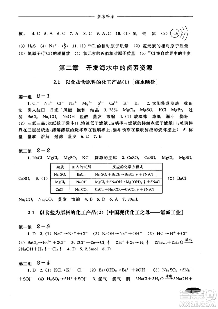 2018年高中五星級同步題組訓(xùn)練與測評高一年級第一學(xué)期化學(xué)參考答案