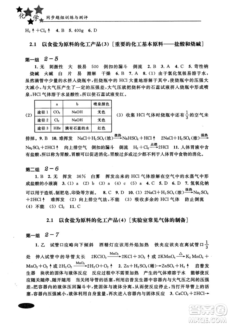 2018年高中五星級同步題組訓(xùn)練與測評高一年級第一學(xué)期化學(xué)參考答案